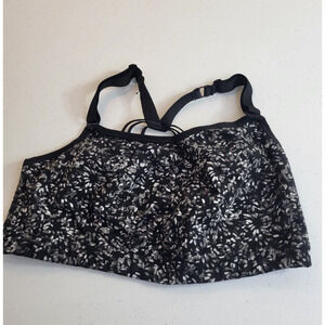 LIVI Black Gray Floral Low Impact Active Workout Wire Free Sports Bra Size 14/16